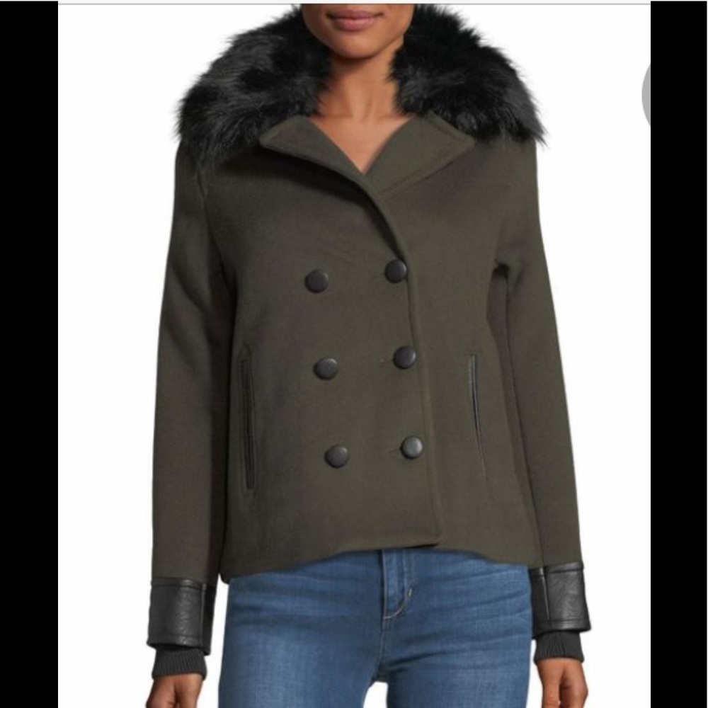 JOHN & JENN Double Breasted Faux Fur Jacket large